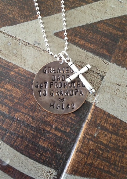 Greatest Dads Get Promoted To Grandpa Necklace Gift for Grandpa Necklace for Dad Handstamped Necklace Handstamped Jewelry Grandpa Gift