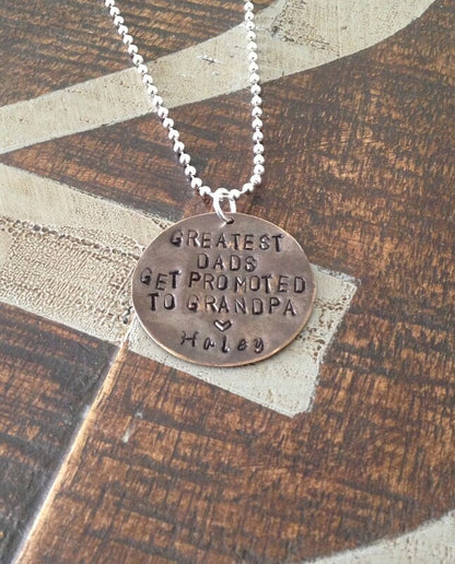 Greatest Dads Get Promoted To Grandpa Necklace Gift for Grandpa Necklace for Dad Handstamped Necklace Handstamped Jewelry Grandpa Gift