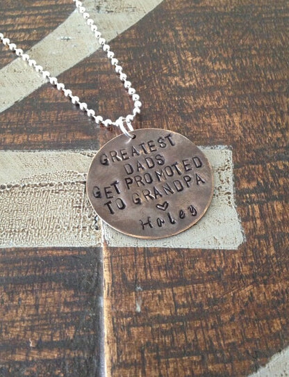 Greatest Dads Get Promoted To Grandpa Necklace Gift for Grandpa Necklace for Dad Handstamped Necklace Handstamped Jewelry Grandpa Gift