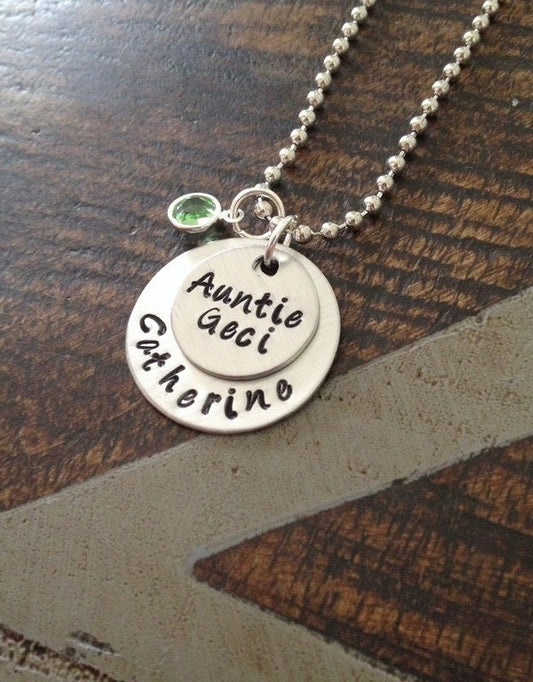 Aunt Necklace Aunt Jewelry Personalized Jewelry Handstamped Jewelry Name Necklace Auntie Necklace Auntie Jewelry