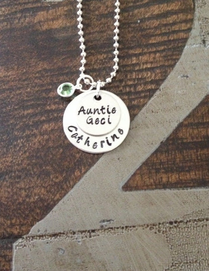 Aunt Necklace Aunt Jewelry Personalized Jewelry Handstamped Jewelry Name Necklace Auntie Necklace Auntie Jewelry