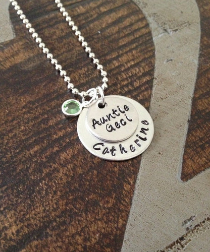Aunt Necklace Aunt Jewelry Personalized Jewelry Handstamped Jewelry Name Necklace Auntie Necklace Auntie Jewelry