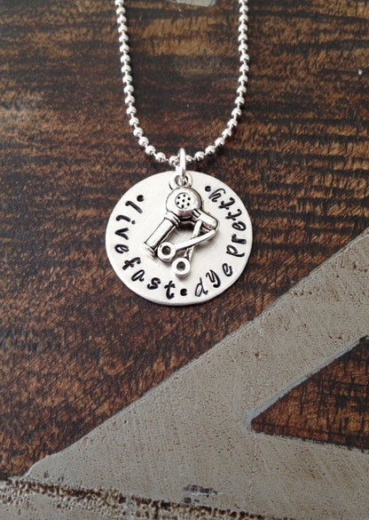 Hairdresser Necklace Hair Sylist Necklace Personalized Hair Dresser Necklace Handstamped Stylist Necklace Live Fast Dye Pretty Necklace