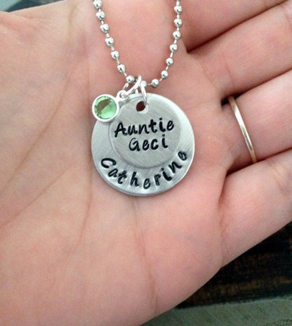 Aunt Necklace Aunt Jewelry Personalized Jewelry Handstamped Jewelry Name Necklace Auntie Necklace Auntie Jewelry