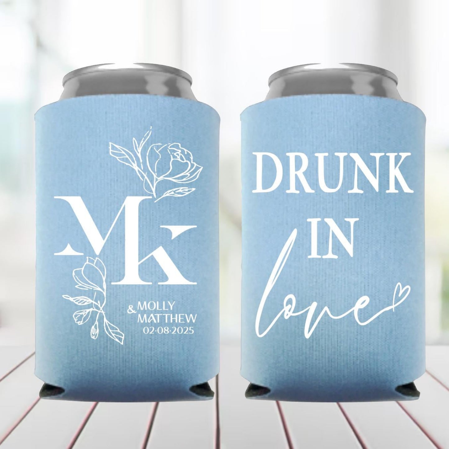 Custom Wedding Can Coolers: Drunk in Love Party Favors