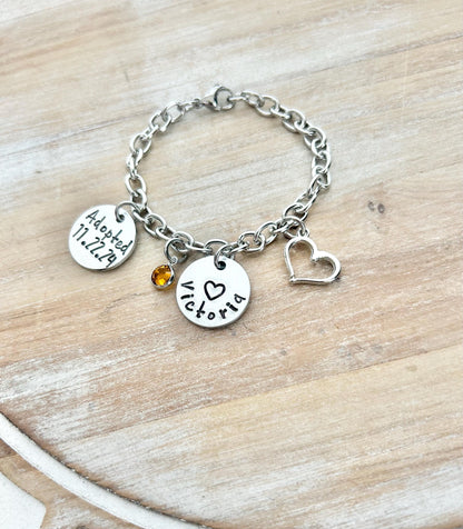 Personalized Adoption Bracelet – Gotcha Day Gift – Custom Name & Date Jewelry – Adoptive Parent Gift – Forever Family Keepsake