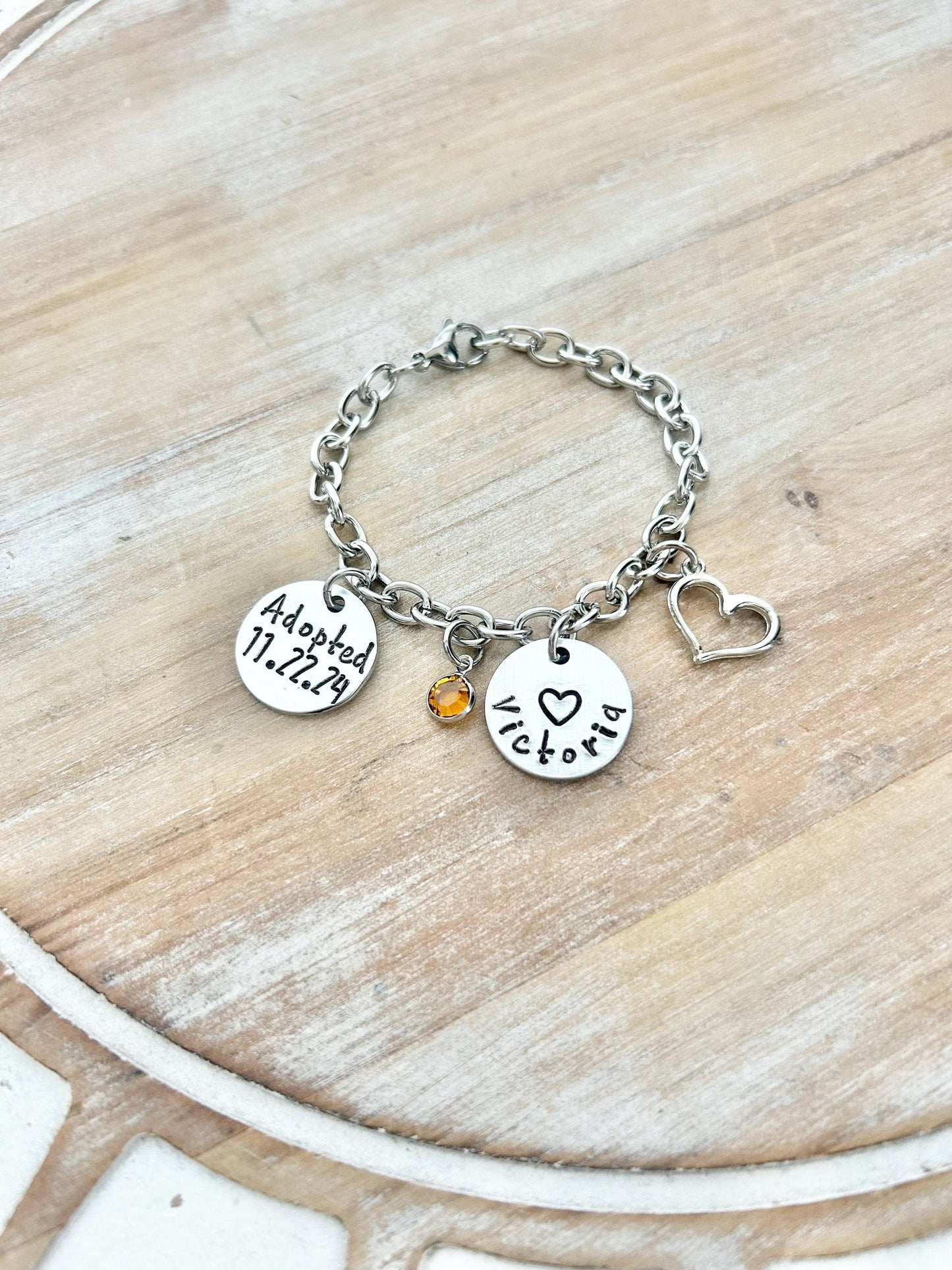 Personalized Adoption Bracelet – Gotcha Day Gift – Custom Name & Date Jewelry – Adoptive Parent Gift – Forever Family Keepsake