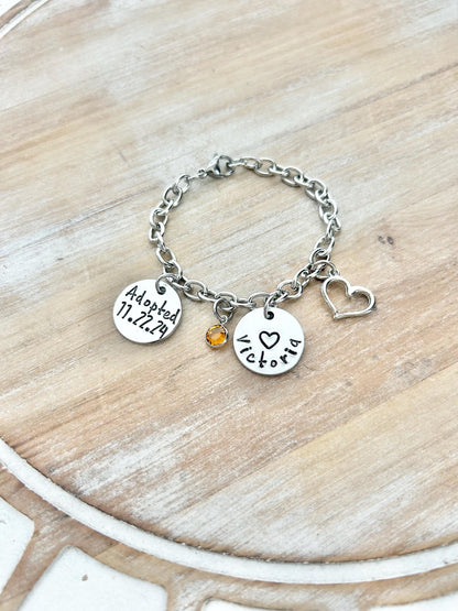 Personalized Adoption Bracelet – Gotcha Day Gift – Custom Name & Date Jewelry – Adoptive Parent Gift – Forever Family Keepsake
