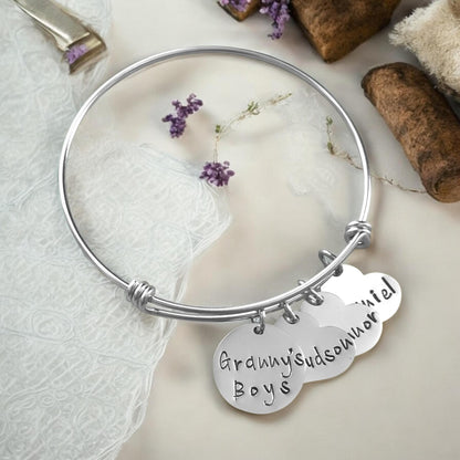 Grannys Boys Bangle Granny Bracelet Granny Bangle Grandmother Gift Mother Bracelet Charm Bracelet Adjustable Bangle Personalized Bangle