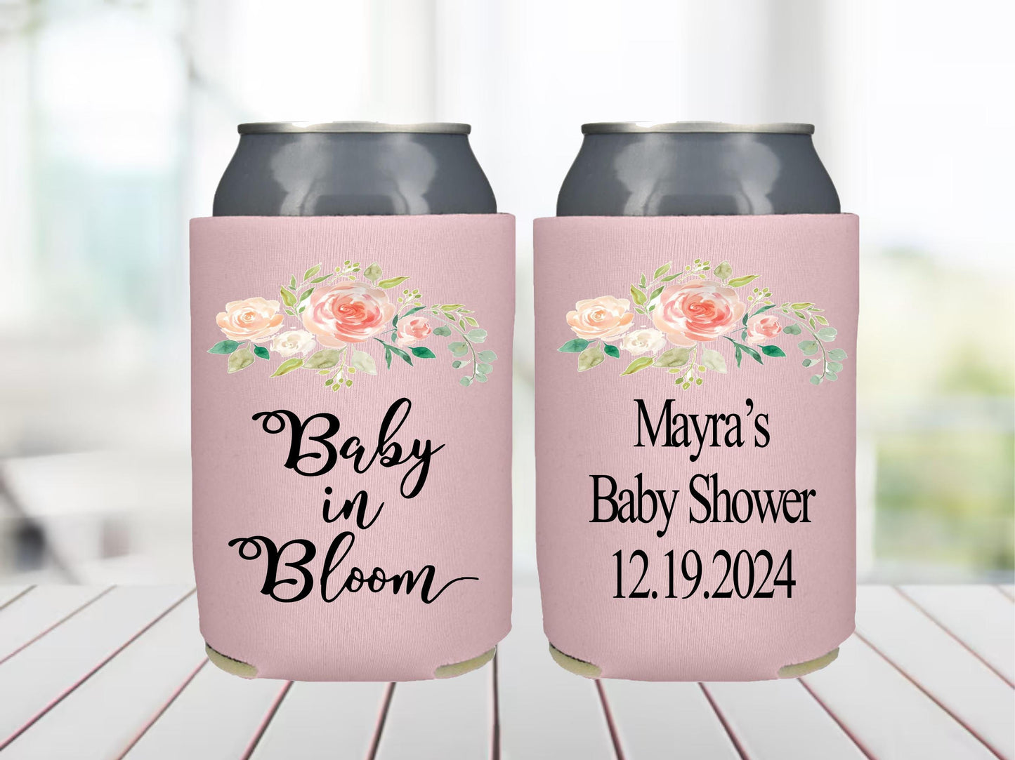 Baby In Bloom Shower Favors: Custom Can Holders, Flower Design