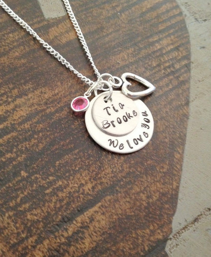 Personalized Custom Jewelry We love you 'Tia' Hand Stamped Necklace Auntie Necklace Tia Necklace Tia Jewelry Love Handstamped Love Jewelry