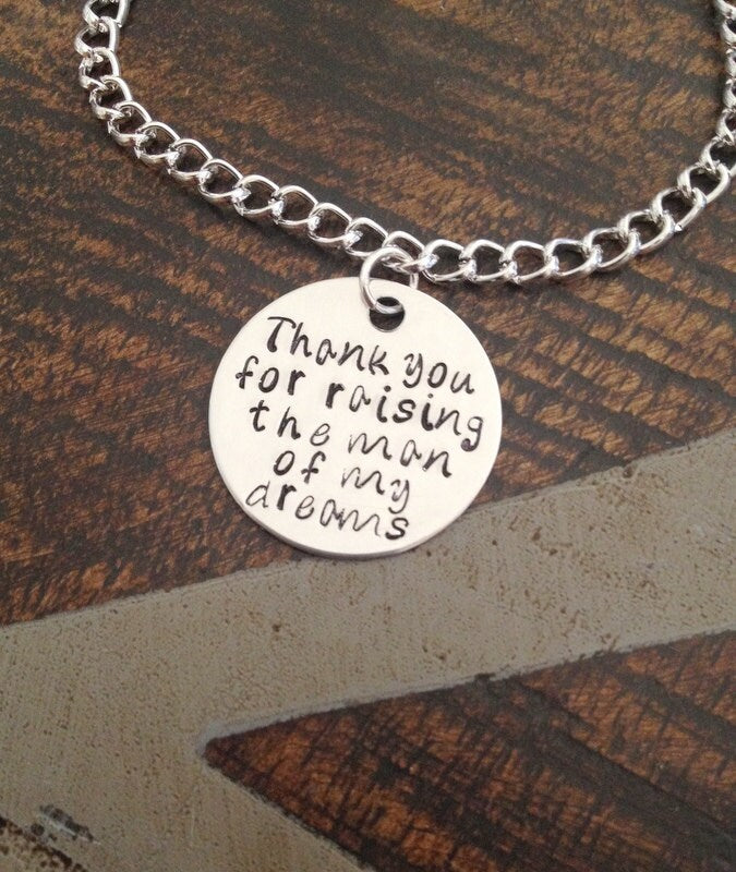 Personalized Mother In Law Bracelet Thank You For Raising The Man Of My Dreams Bracelet Wedding Jewelry Charm Bracelet Gift for Mom