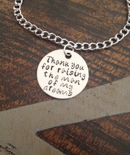 Personalized Mother In Law Bracelet Thank You For Raising The Man Of My Dreams Bracelet Wedding Jewelry Charm Bracelet Gift for Mom
