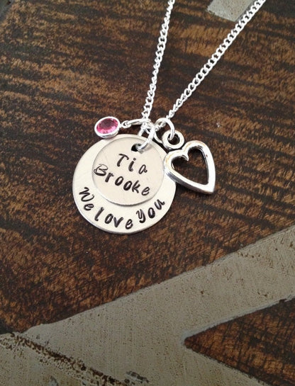 Personalized Custom Jewelry We love you 'Tia' Hand Stamped Necklace Auntie Necklace Tia Necklace Tia Jewelry Love Handstamped Love Jewelry