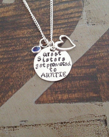 Great Sisters Get Promoted to Auntie Aunt Necklace Auntie Jewelry Personalized Jewelry Handstamped Jewelry Name Necklace Auntie Necklace