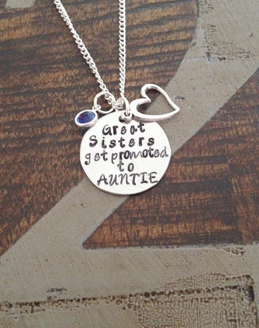 Great Sisters Get Promoted to Auntie Aunt Necklace Auntie Jewelry Personalized Jewelry Handstamped Jewelry Name Necklace Auntie Necklace