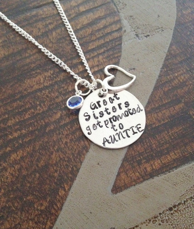 Great Sisters Get Promoted to Auntie Aunt Necklace Auntie Jewelry Personalized Jewelry Handstamped Jewelry Name Necklace Auntie Necklace