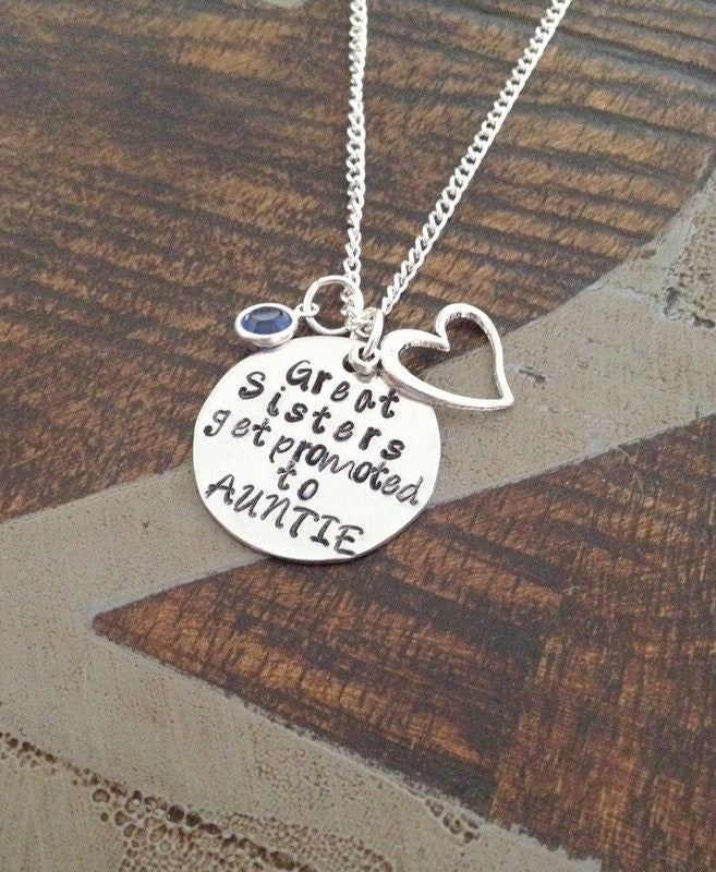 Great Sisters Get Promoted to Auntie Aunt Necklace Auntie Jewelry Personalized Jewelry Handstamped Jewelry Name Necklace Auntie Necklace