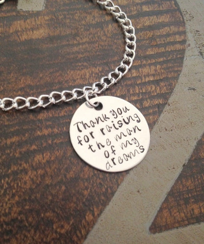 Personalized Mother In Law Bracelet Thank You For Raising The Man Of My Dreams Bracelet Wedding Jewelry Charm Bracelet Gift for Mom