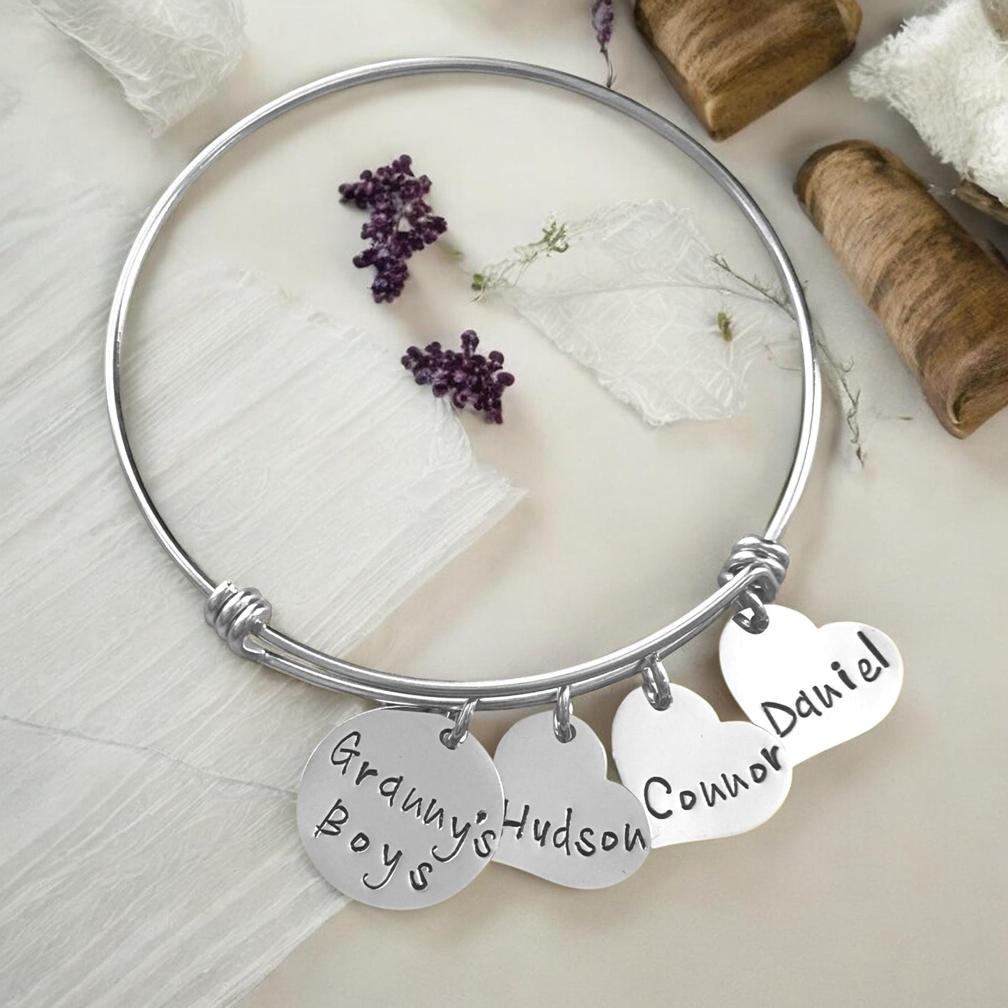 Grannys Boys Bangle Granny Bracelet Granny Bangle Grandmother Gift Mother Bracelet Charm Bracelet Adjustable Bangle Personalized Bangle