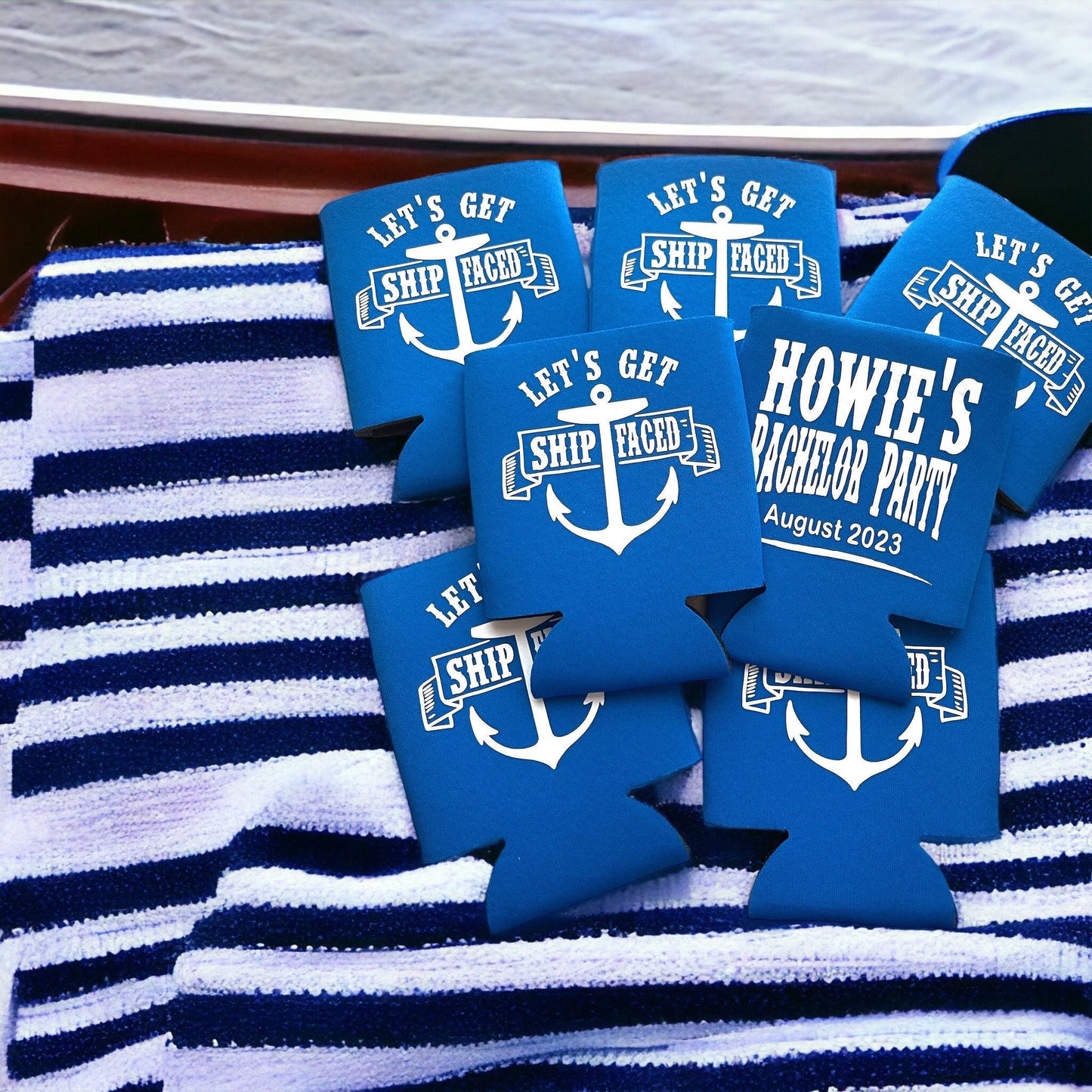 Personalized Cruise Can Coolers: Anchor Design, Bachelor Party Favors