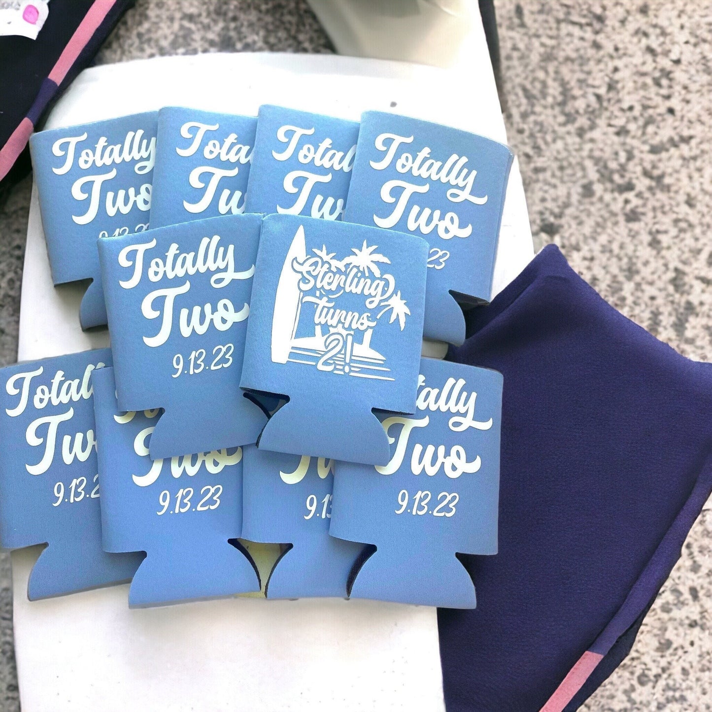 Personalized Surf 2nd Birthday Can Coolers: Totally Two Party Favors
