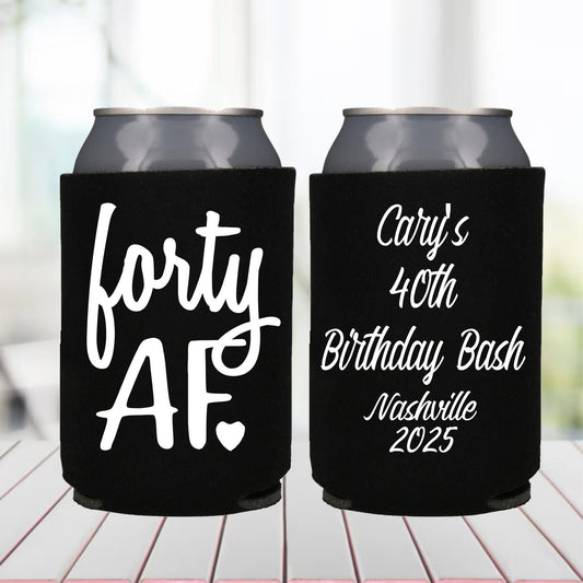 Forty AF 40th Birthday Can Coolers: Custom Party Favors