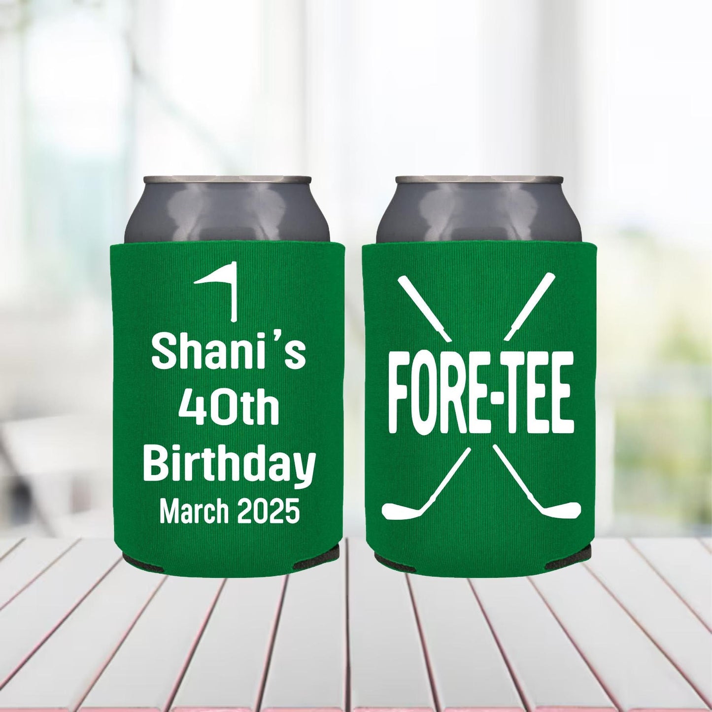 Personalized Golf 40th Birthday Can Cooler: Fore-Tee Party Favor