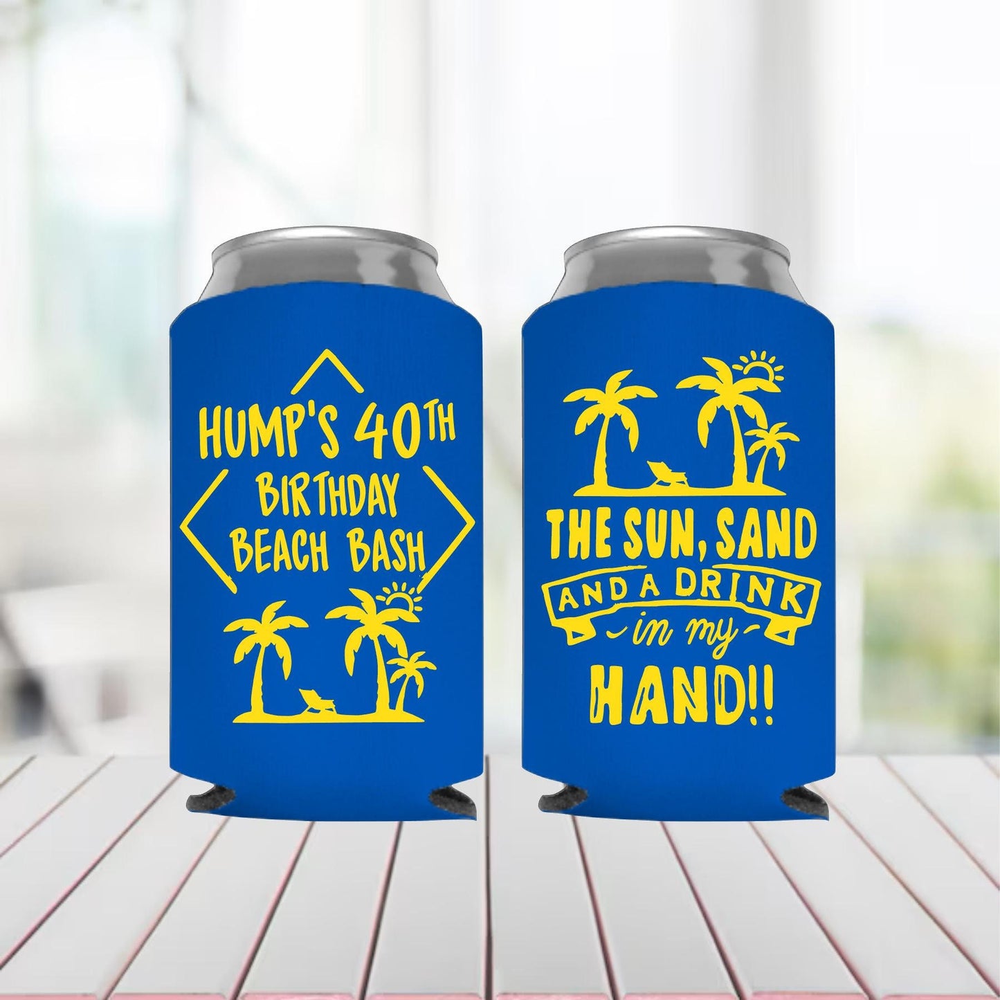 Beach Birthday Party Can Coolers: Sun Sand Drink - 40th Birthday Favors