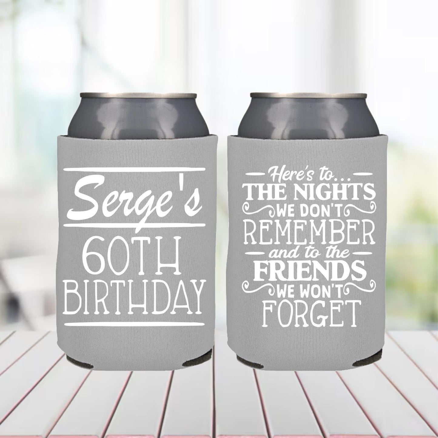 60th Birthday Can Coolers: Personalized Party Favors
