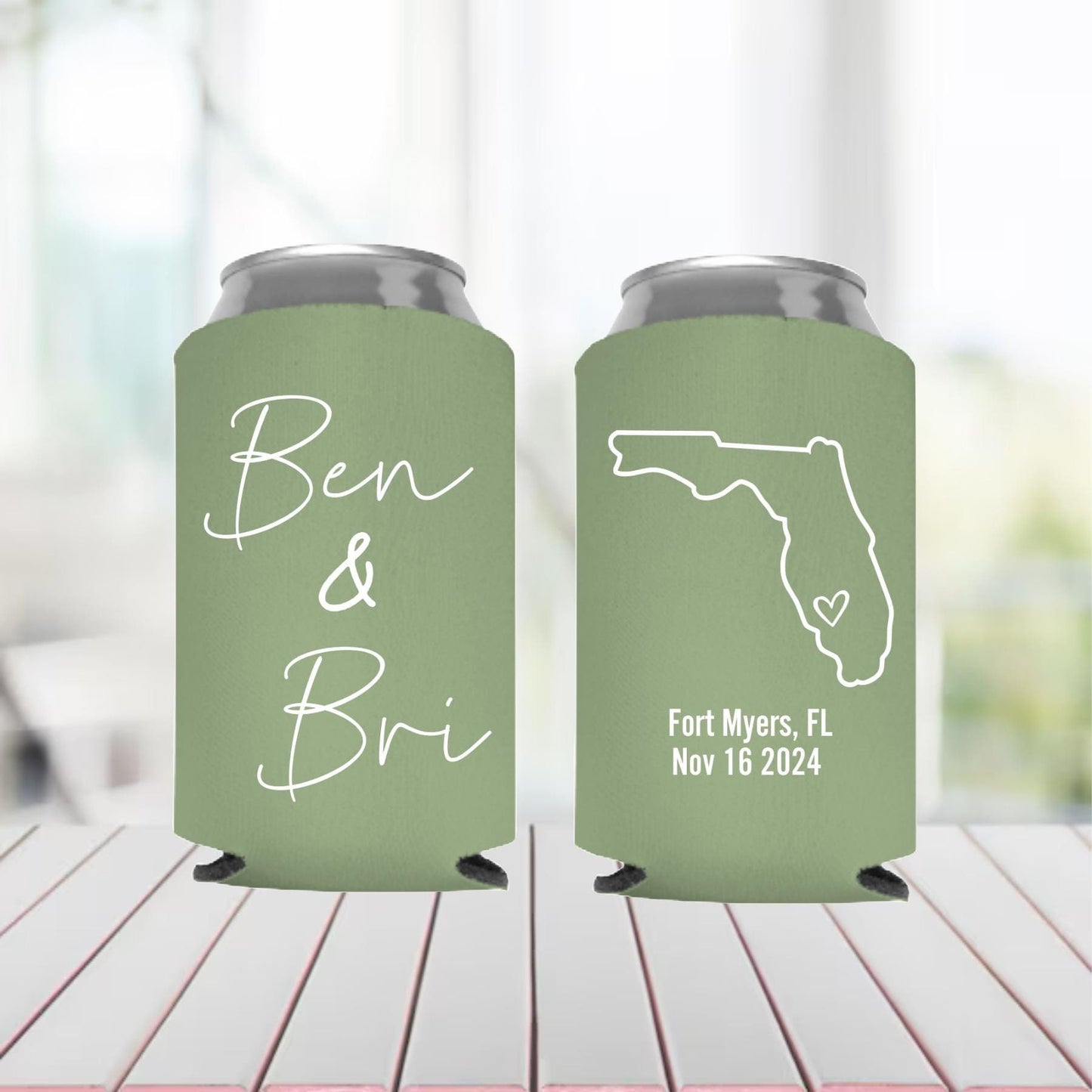 Personalized State Outline Can Cooler: Wedding Favor Beer Hugger