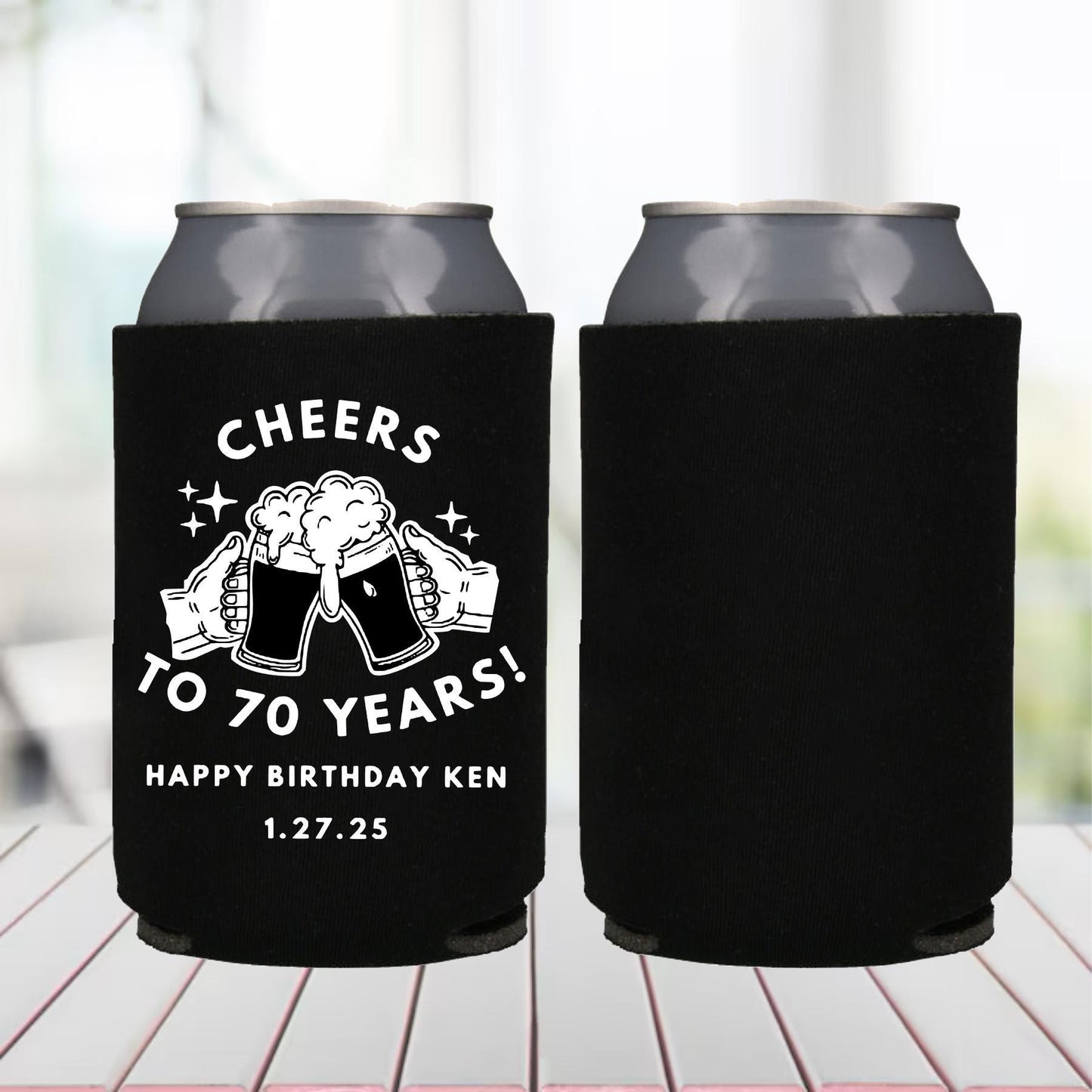 70th Birthday Can Coolers: Cheers to 70 Years Party Favors