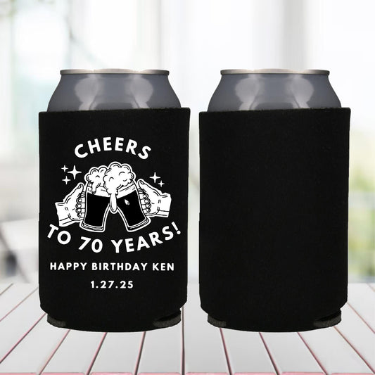 70th Birthday Can Coolers: Cheers to 70 Years Party Favors