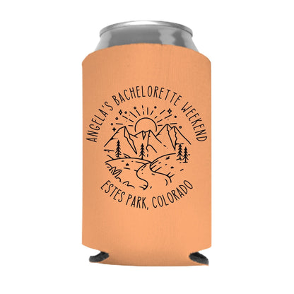 Last Trail Before the Veil Bachelorette Can Cooler | Personalized Mountain Weekend Drink Sleeve