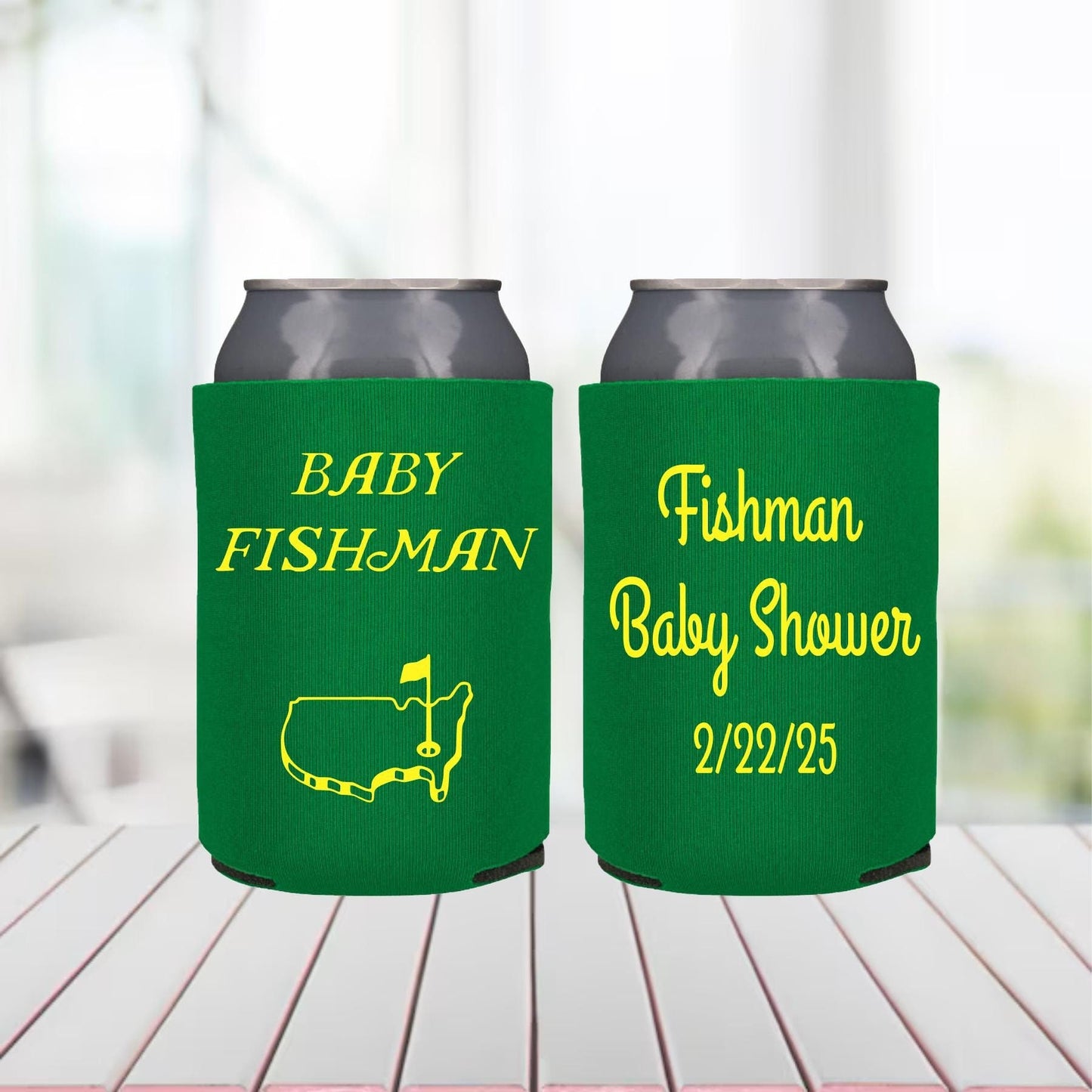 Personalized Golf Baby Shower Can Coolers: Masters Theme Party Favors