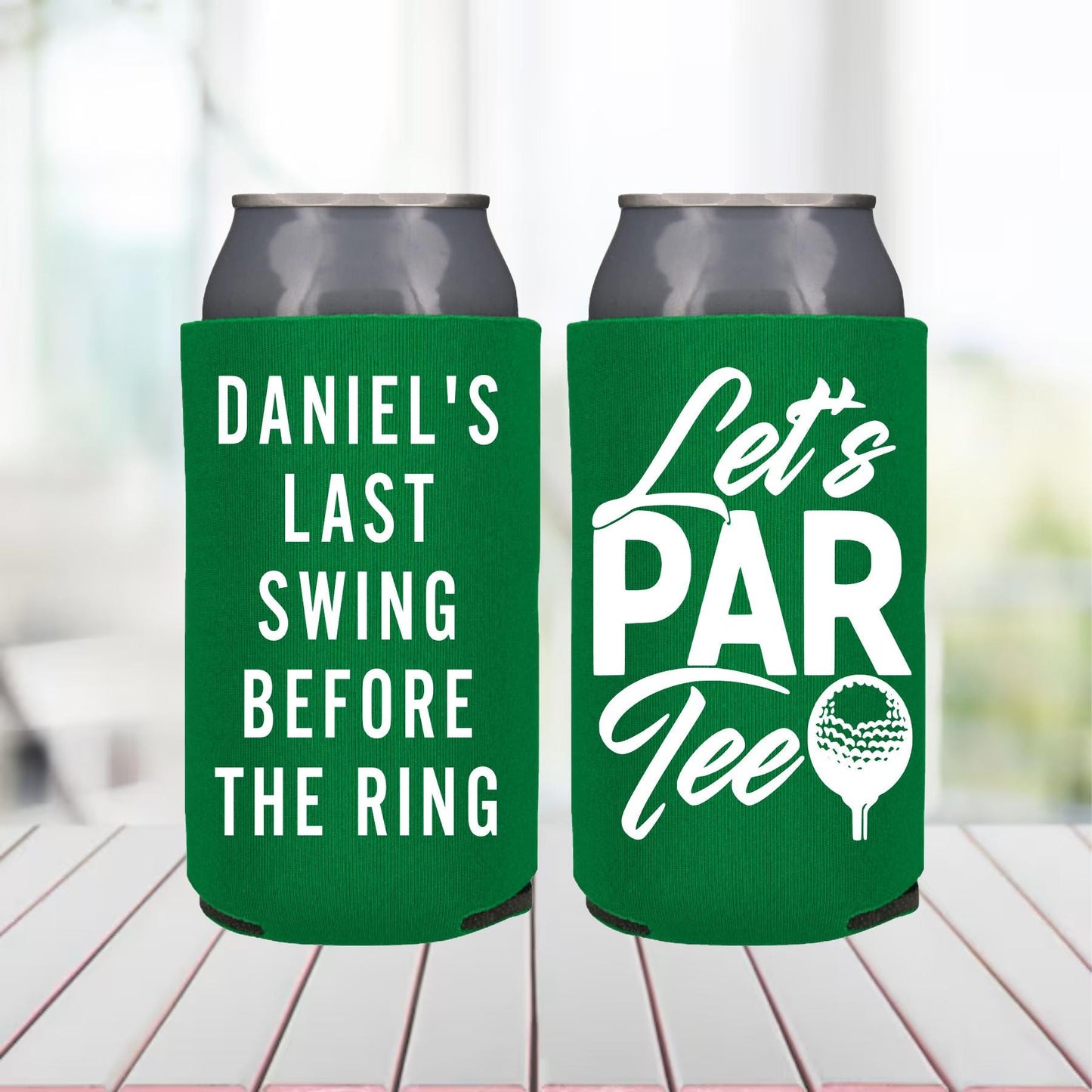 Personalized Slim Can Cooler: Golfing Bachelor Party Favor