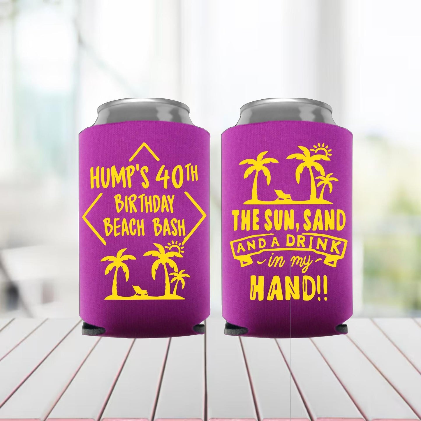 Beach Birthday Party Can Coolers: Sun Sand Drink - 40th Birthday Favors