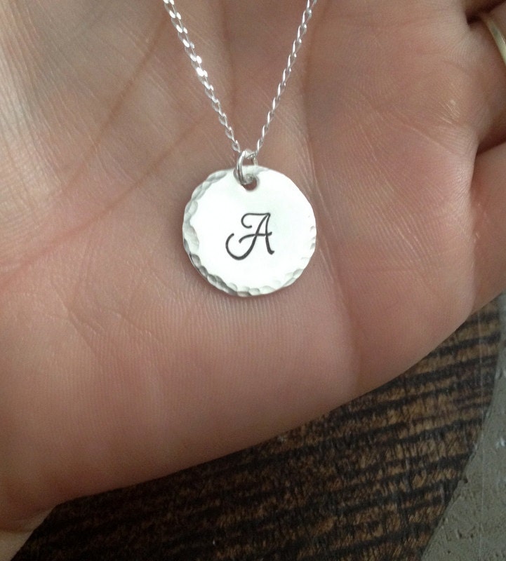 Sterling Silver Initial Necklace Initial Charm Necklace Initial Necklace Monogram Necklace Bridesmaid Gift Gift for Mom Handstamped Necklace