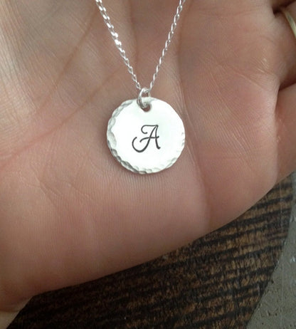 Sterling Silver Initial Necklace Initial Charm Necklace Initial Necklace Monogram Necklace Bridesmaid Gift Gift for Mom Handstamped Necklace
