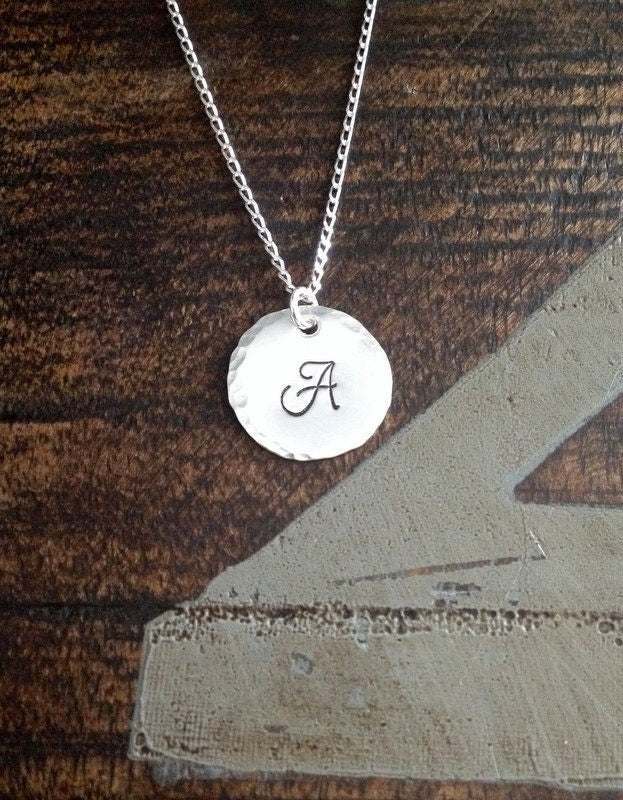 Sterling Silver Initial Necklace Initial Charm Necklace Initial Necklace Monogram Necklace Bridesmaid Gift Gift for Mom Handstamped Necklace