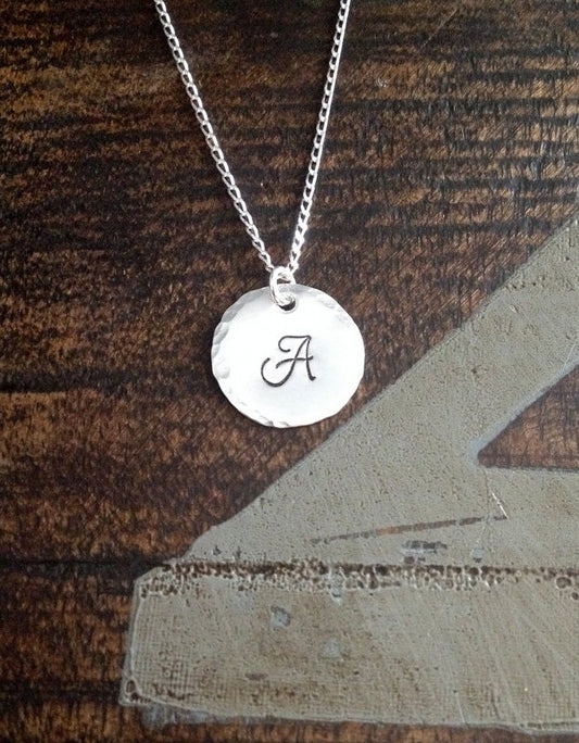 Sterling Silver Initial Necklace Initial Charm Necklace Initial Necklace Monogram Necklace Bridesmaid Gift Gift for Mom Handstamped Necklace