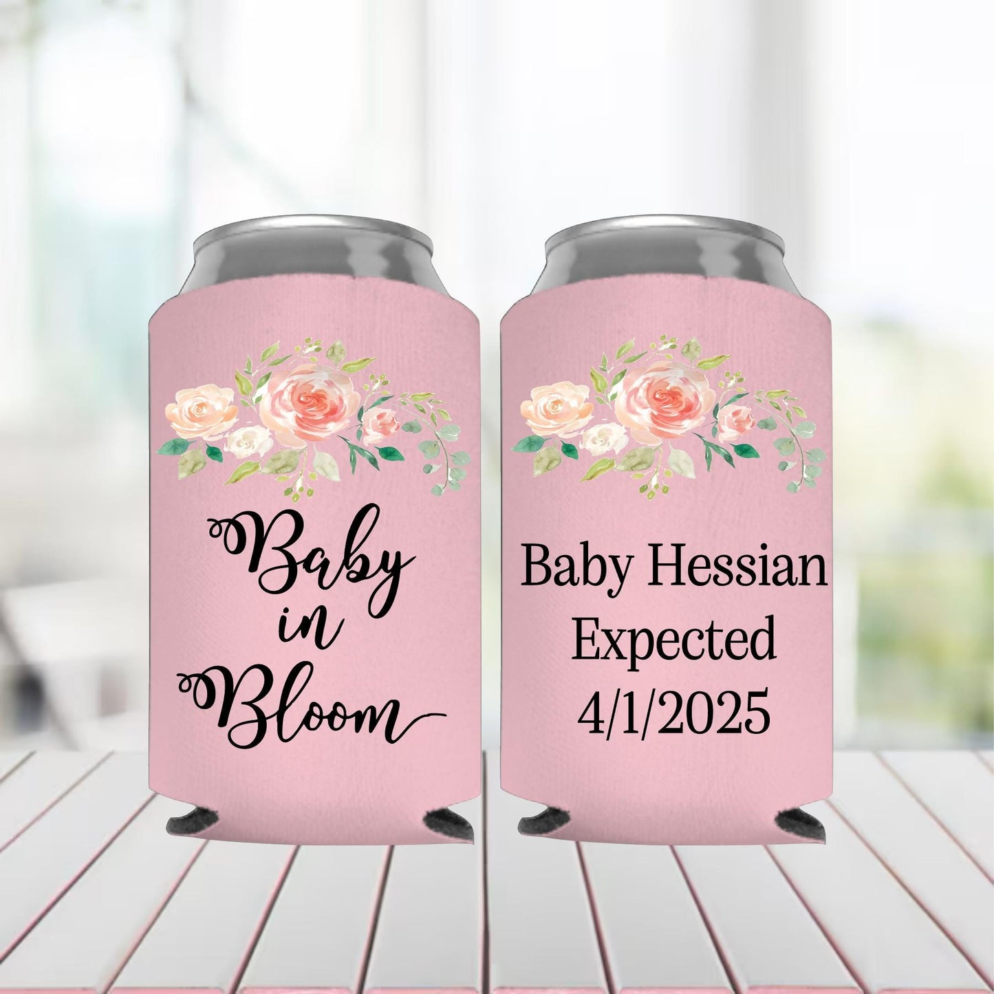 Baby In Bloom Shower Favors: Custom Can Holders, Flower Design