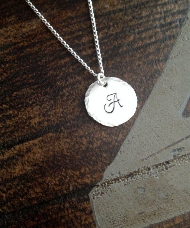 Sterling Silver Initial Necklace Initial Charm Necklace Initial Necklace Monogram Necklace Bridesmaid Gift Gift for Mom Handstamped Necklace
