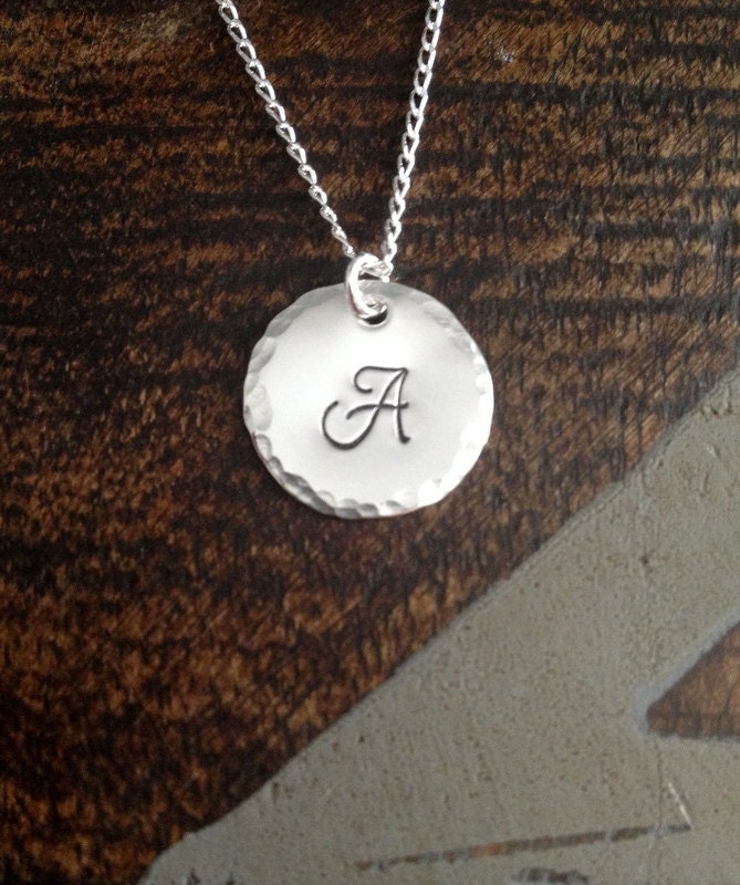 Sterling Silver Initial Necklace Initial Charm Necklace Initial Necklace Monogram Necklace Bridesmaid Gift Gift for Mom Handstamped Necklace