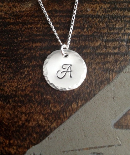 Sterling Silver Initial Necklace Initial Charm Necklace Initial Necklace Monogram Necklace Bridesmaid Gift Gift for Mom Handstamped Necklace