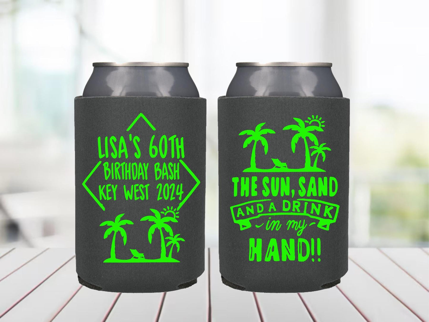 Beach Birthday Party Can Coolers: Sun Sand Drink - 40th Birthday Favors