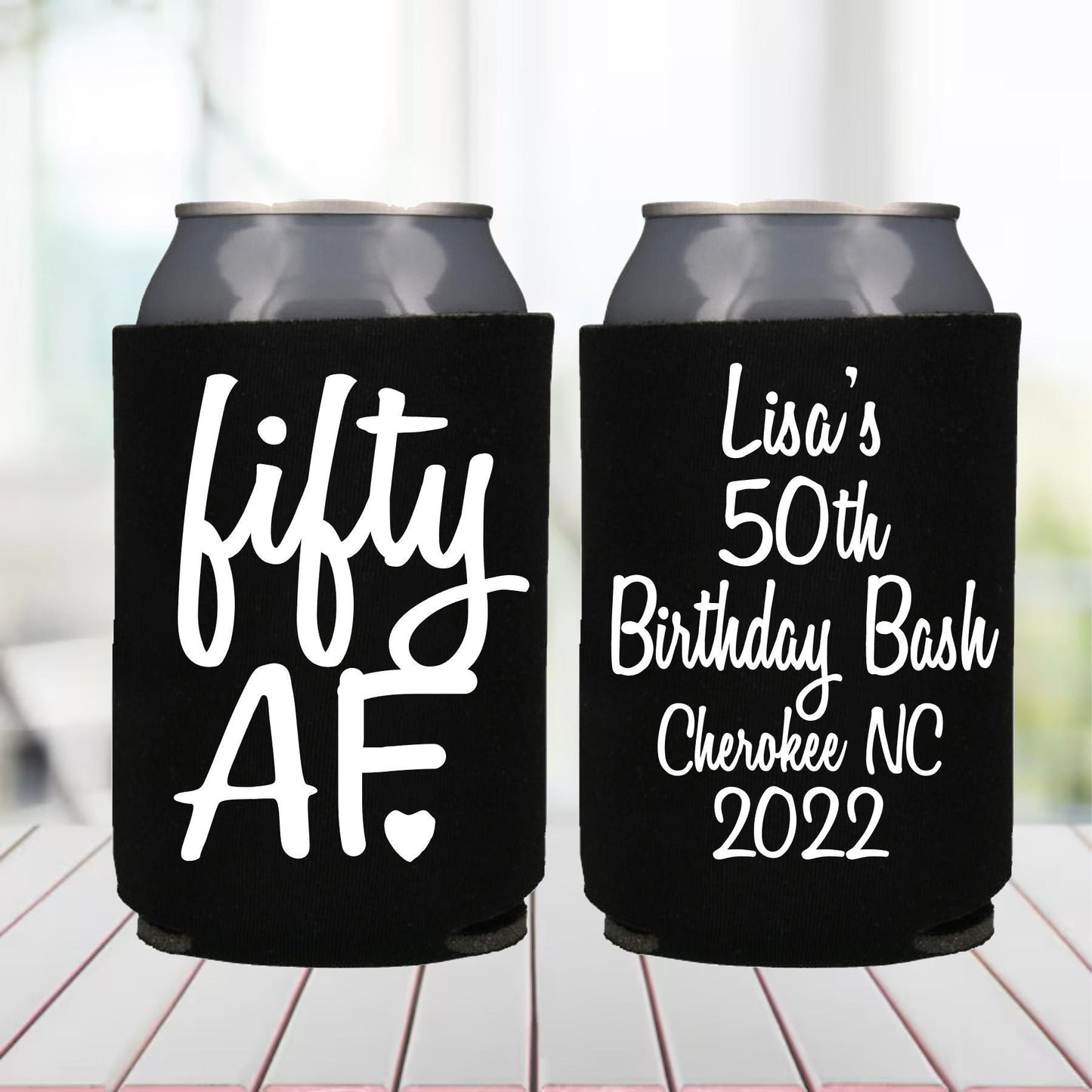 Personalized 50th Birthday Can Coolers: Fifty AF Party Favors