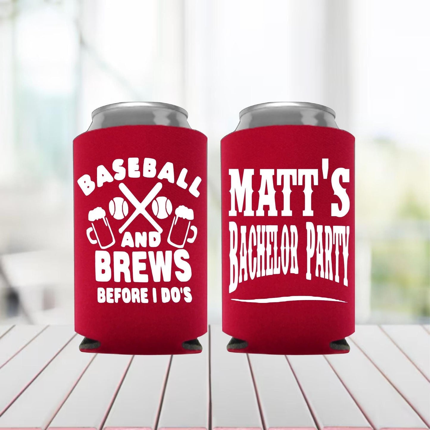 Personalized Baseball & Brews Can Cooler: Bachelor Party Favor