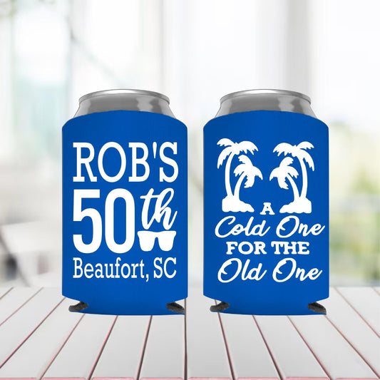 Personalized 30th Birthday Can Coolers: Palm Tree Party Favors