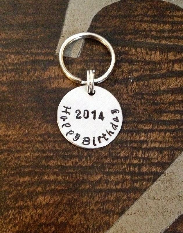 Happy Birthday Keychain Handstamped Keychain Personalized Keychain Birthday Gift  Aluminum Key Chain Custom Keychain Gift for Dad